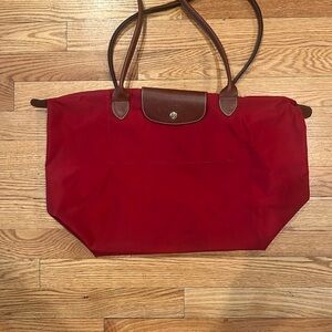 Red Longchamp Le Pliage Original L Tote Bag